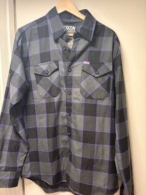 DIXXON Black, Purple and grey Plaid Long-Sleeve Button-Up Shirt